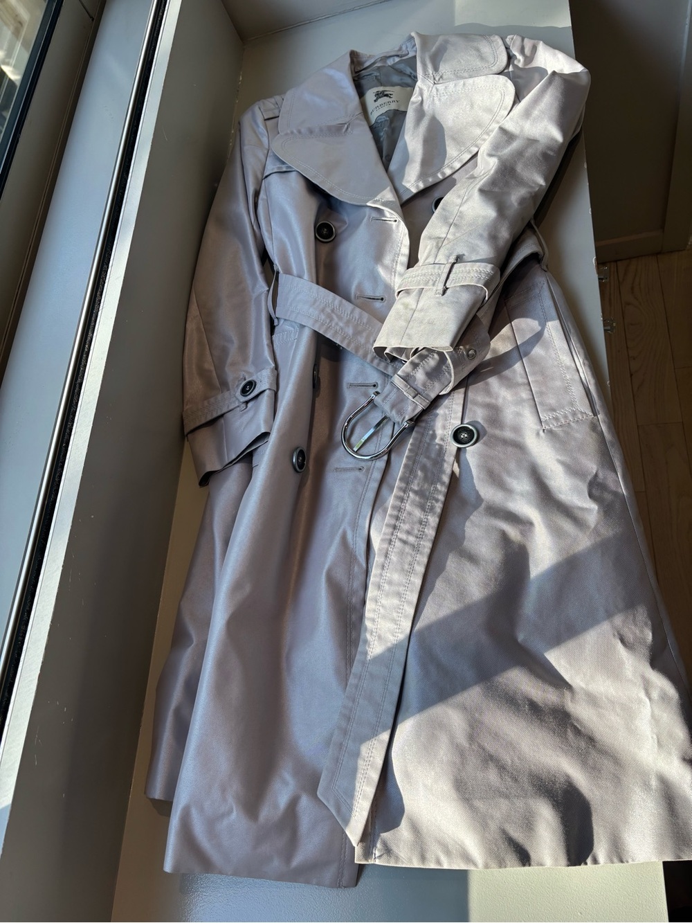 Burberry Double-Breasted Trench Coat - Metallic Light Gray - Picture 2 of 8